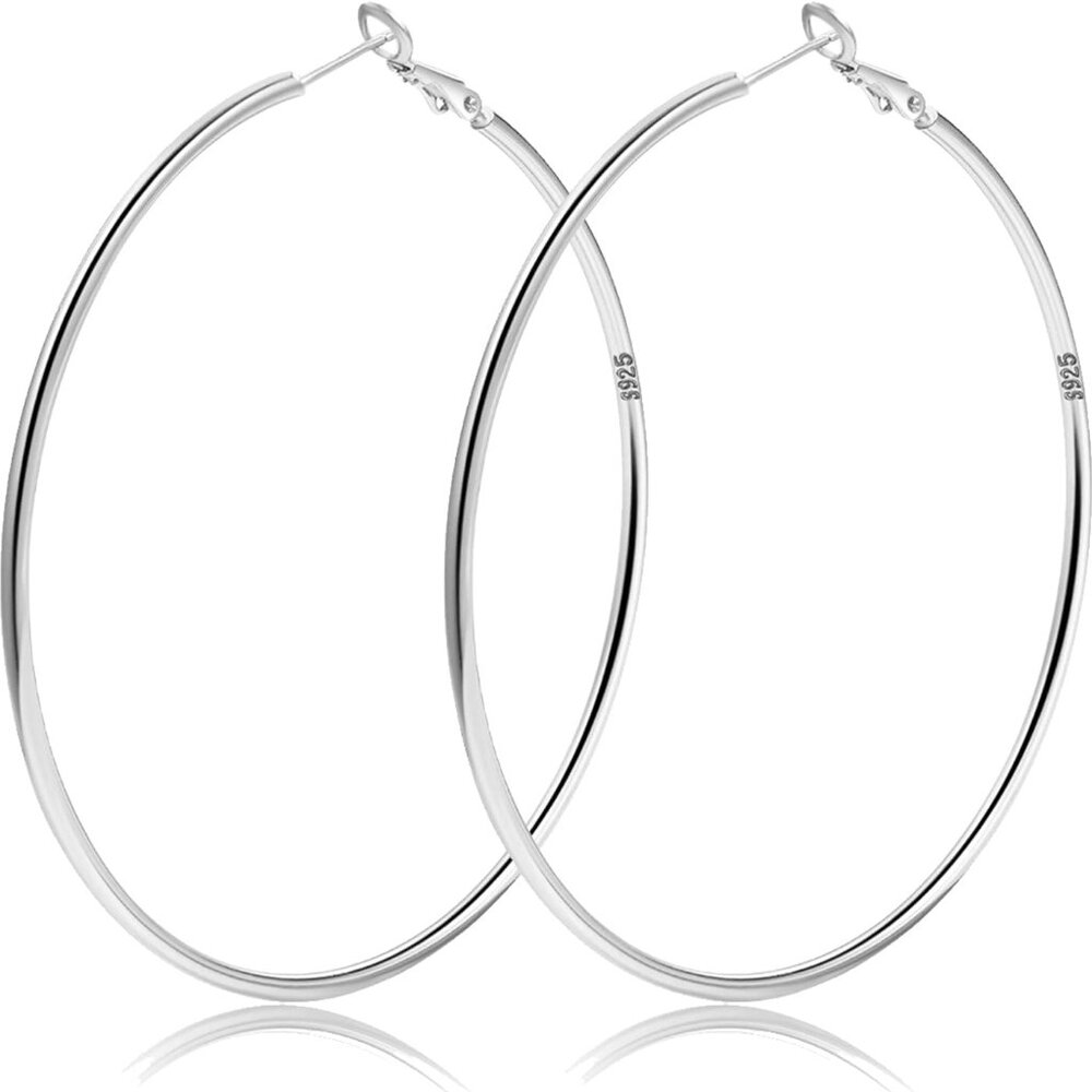 2mm Sterling Silver Big Hoop Earrings For Women - Large Hypoallergenic Circle En